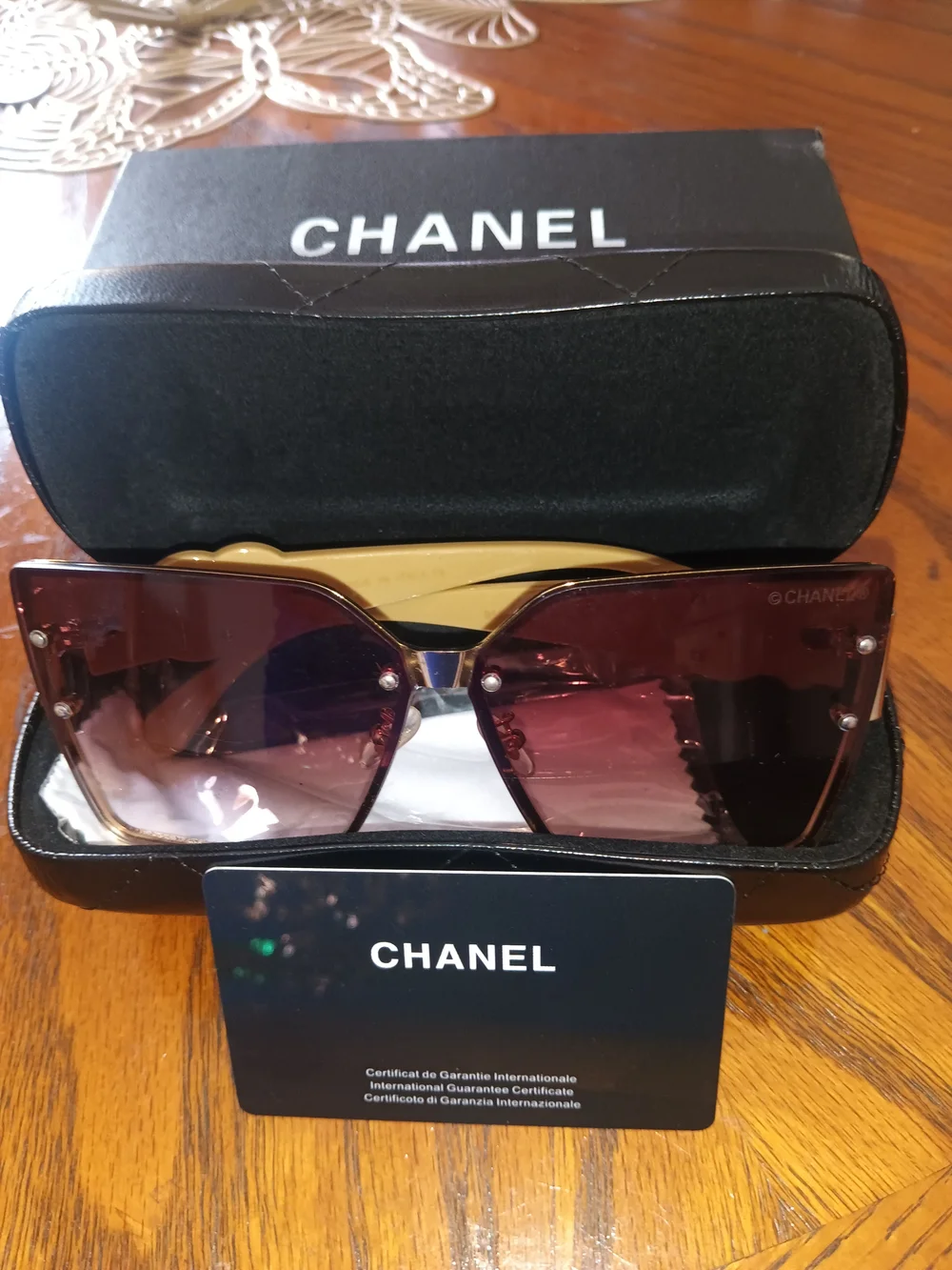 CHANEL Burgundy Gradient Shield Sunglasses with Gold Bridges